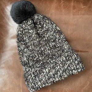 LOFT pom pom black beanie winter hat